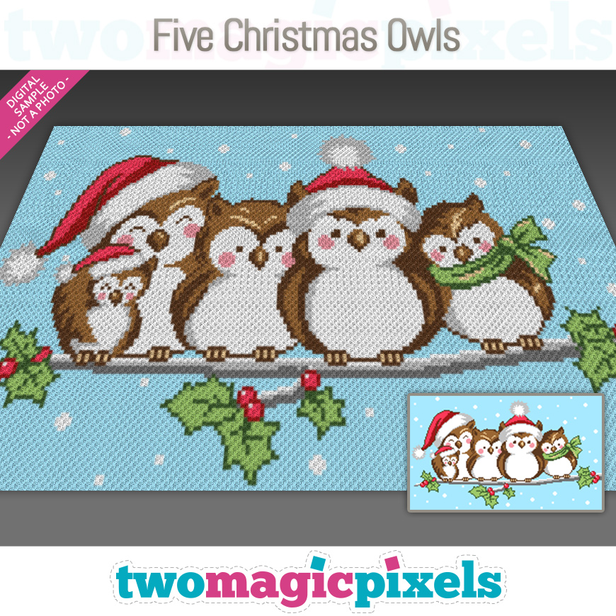 Five Christmas Owls by Two Magic Pixels