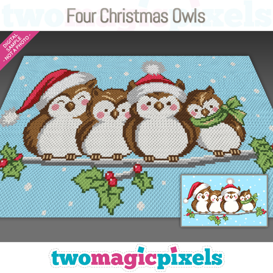 Four Christmas Owls by Two Magic Pixels