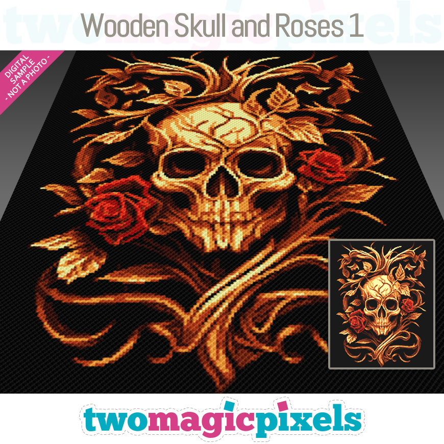 Wooden Skull and Roses 1 by Two Magic Pixels