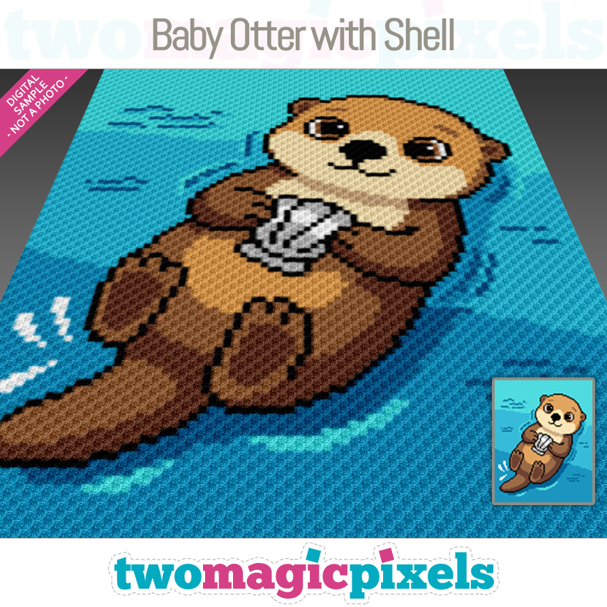 Baby Otter with Shell by Two Magic Pixels