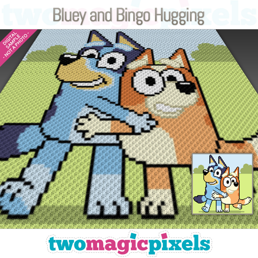 Bluey and Bingo Hugging by Two Magic Pixels
