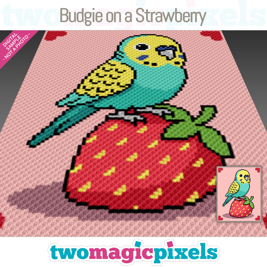 Budgie on a Strawberry by Two Magic Pixels