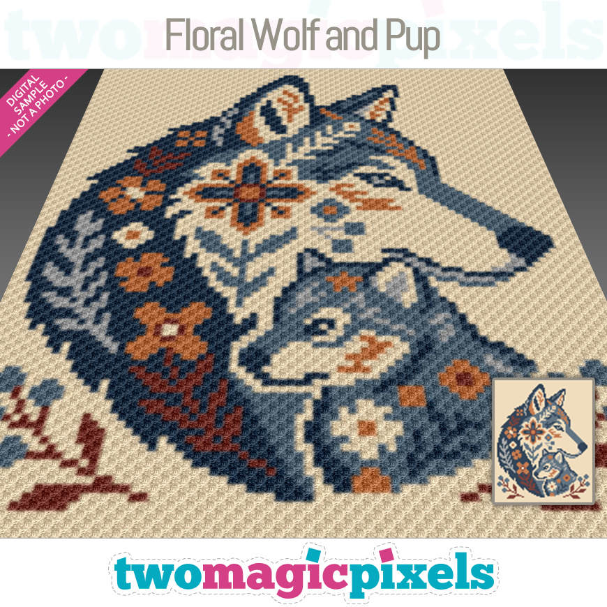 Floral Wolf and Pup by Two Magic Pixels