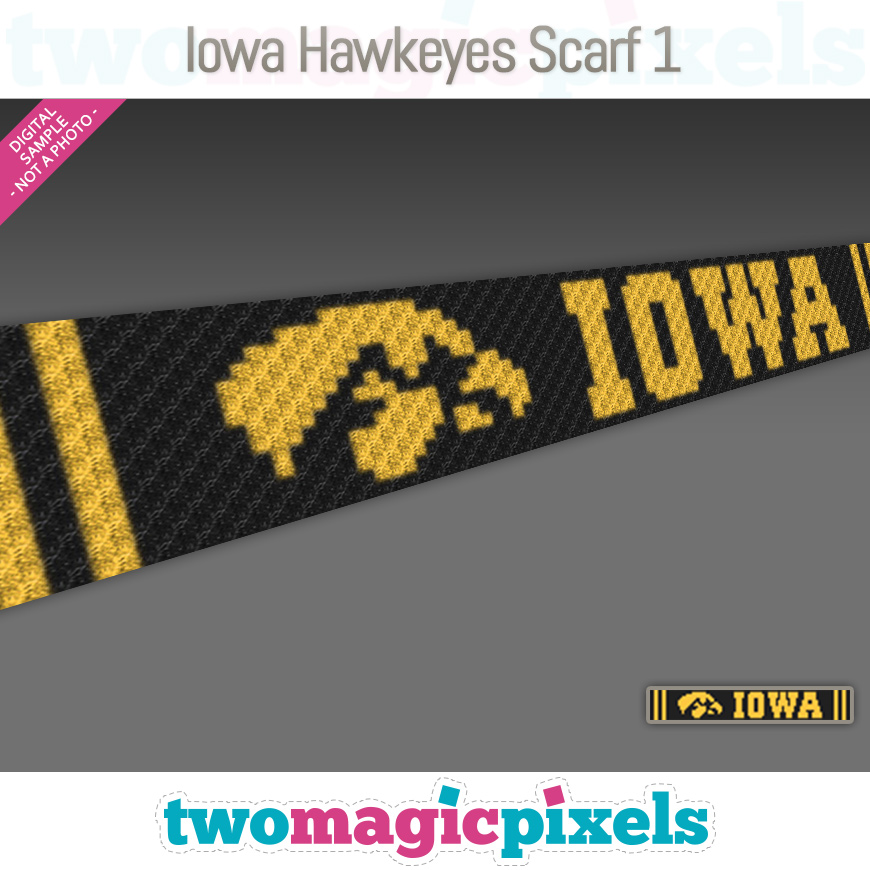 Iowa Hawkeyes Scarf 1 C2C graph, SC graph, cross stitch graph by Two Magic Pixels