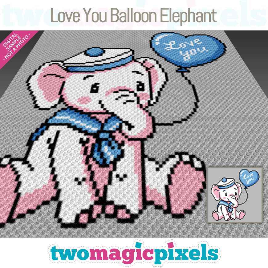 Love You Balloon Elephant by Two Magic Pixels