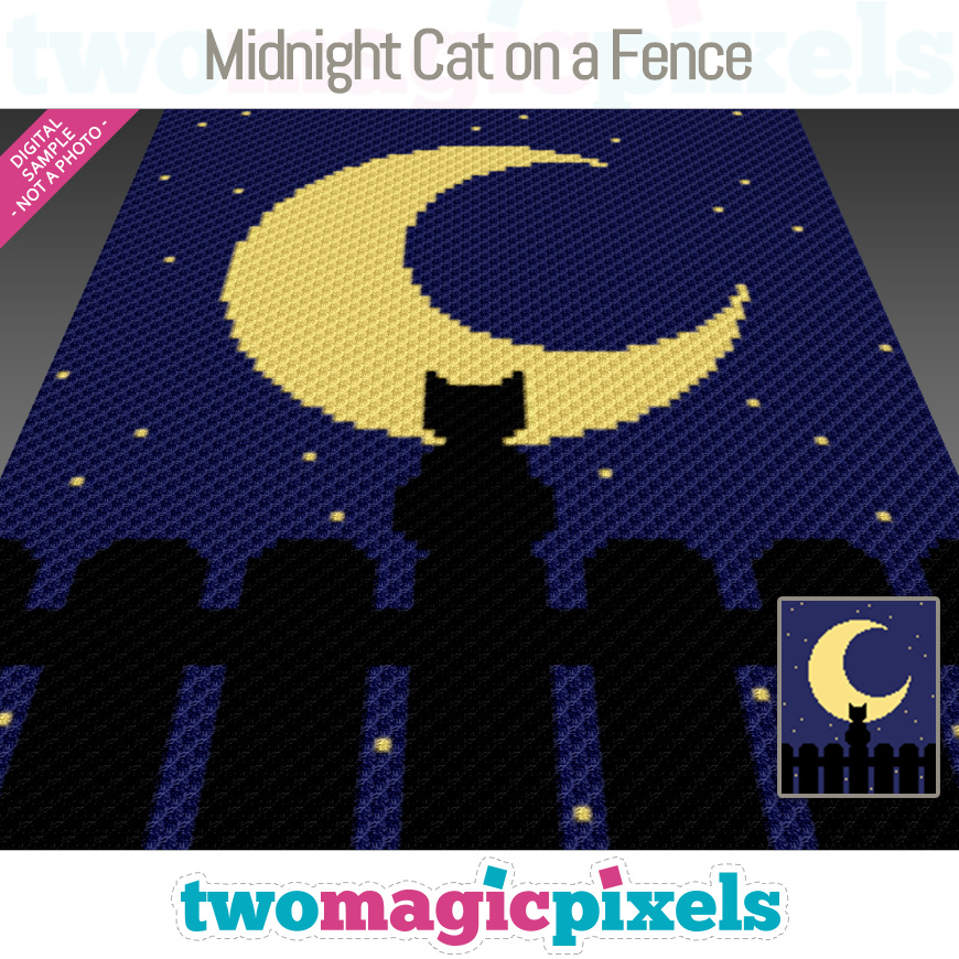 Midnight Cat on a Fence by Two Magic Pixels