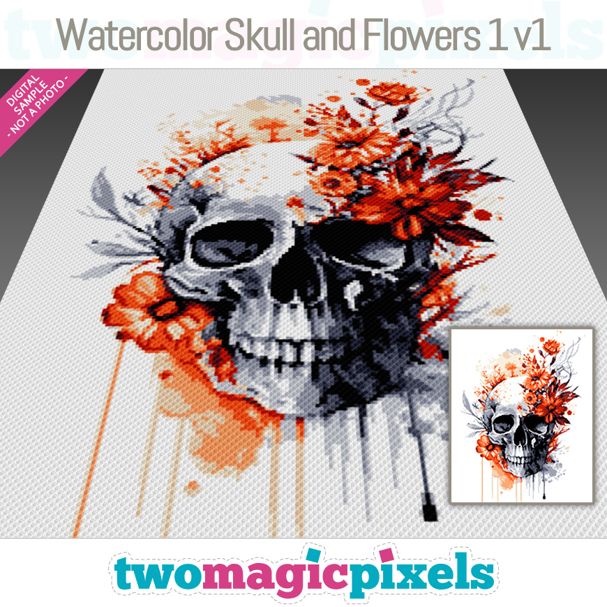 Watercolor Skull and Flowers 1 v1 by Two Magic Pixels