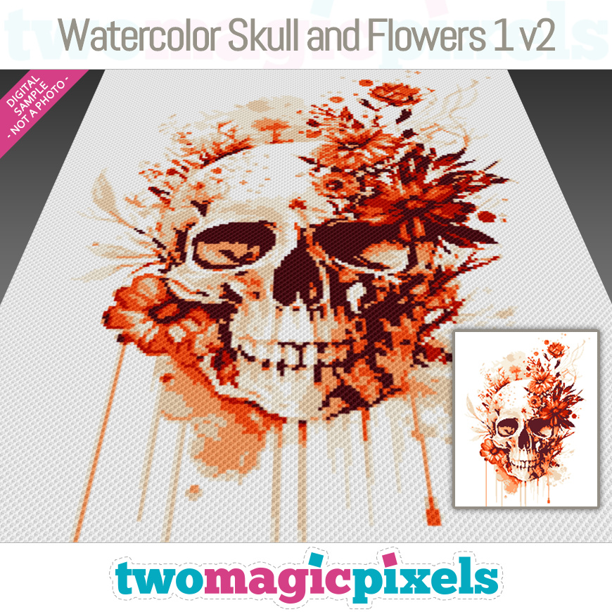 Watercolor Skull and Flowers 1 v2 by Two Magic Pixels